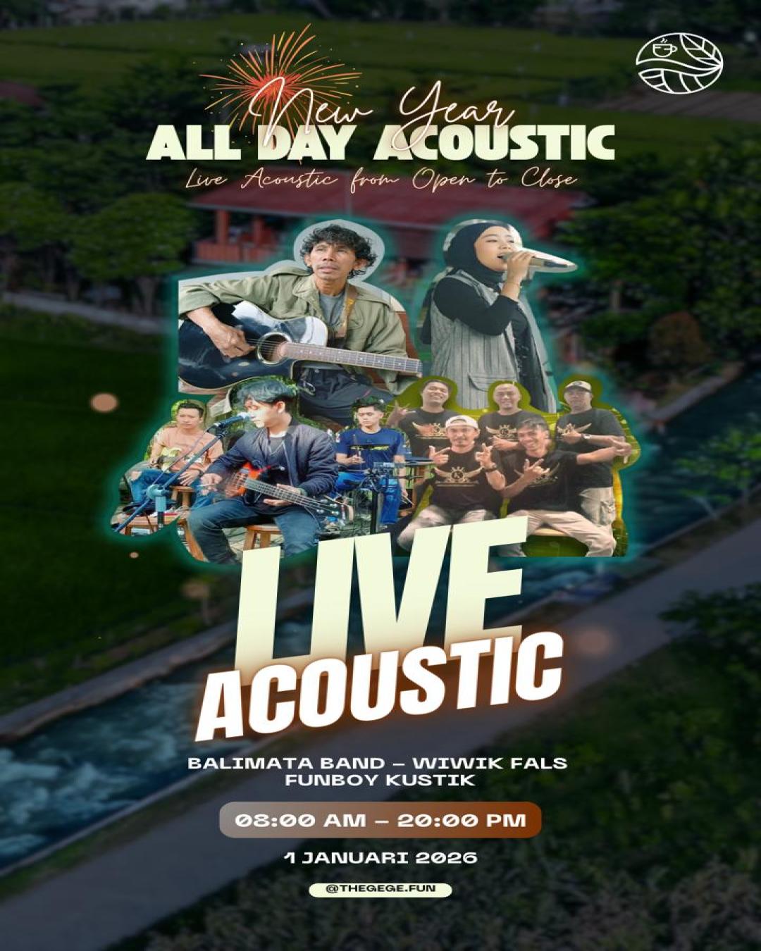 Nikmati Live Music seharian penuh, dari pukul 08.00 pagi sampai 20.00 malam, hanya di The Gege Fun & Play. 
Ayo segera ajak keluarga atau Bestie berenang, bermain air, atau pun nongkrong healing ngadem suasana pedesaan yang asri dan menyegarkan.